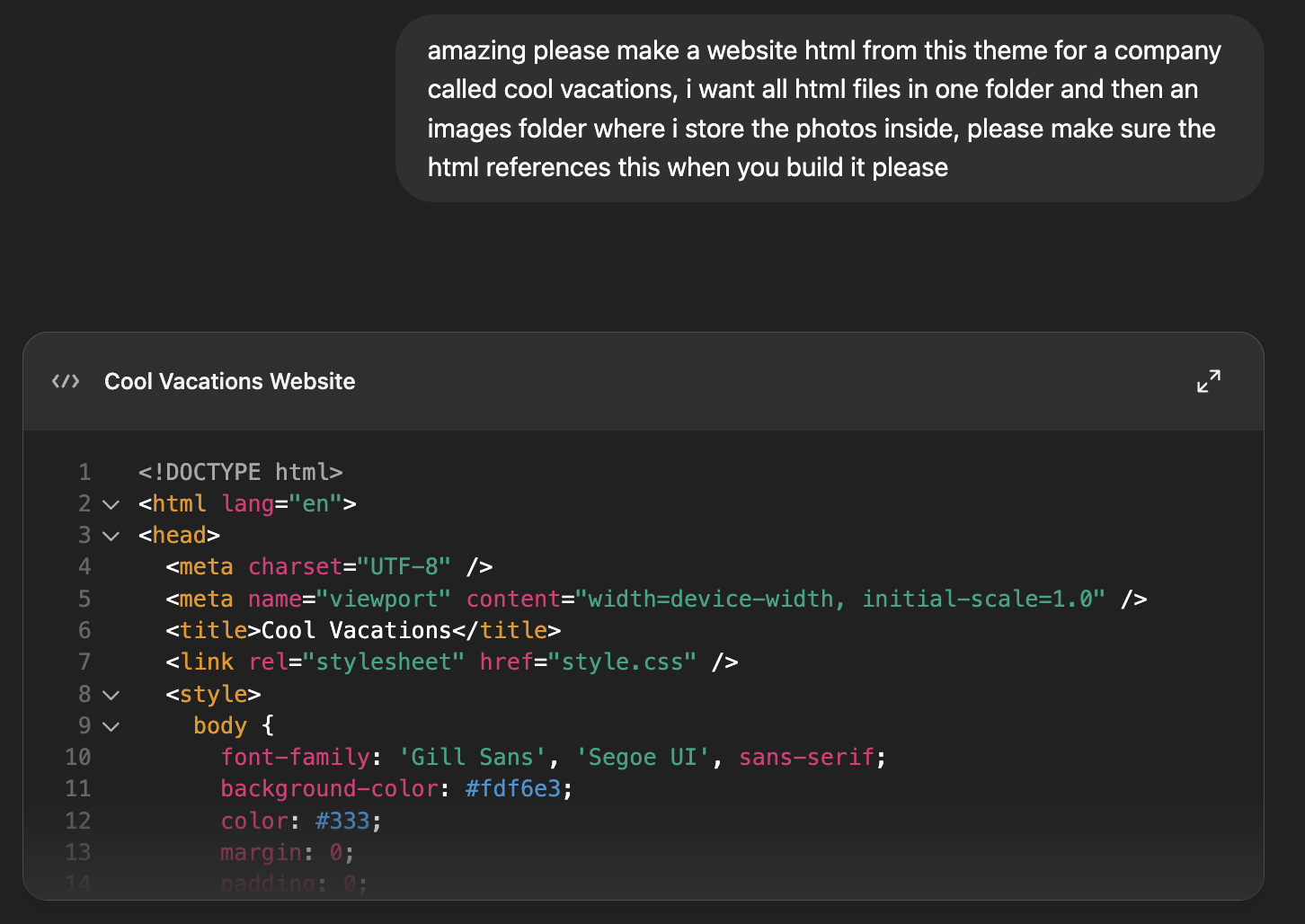 HTML generation screenshot